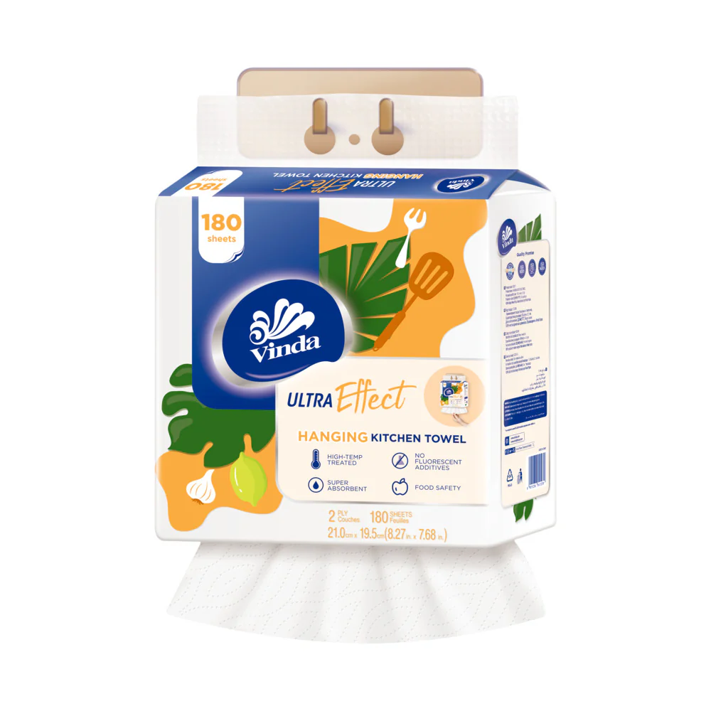 Vinda Ultra Effect Hanging Kitchen Paper Towels, Size L – 2-Ply, 180 Sheets - Image 2