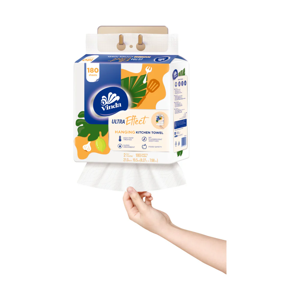 Vinda Ultra Effect Hanging Kitchen Paper Towels, Size L – 2-Ply, 180 Sheets - Image 3