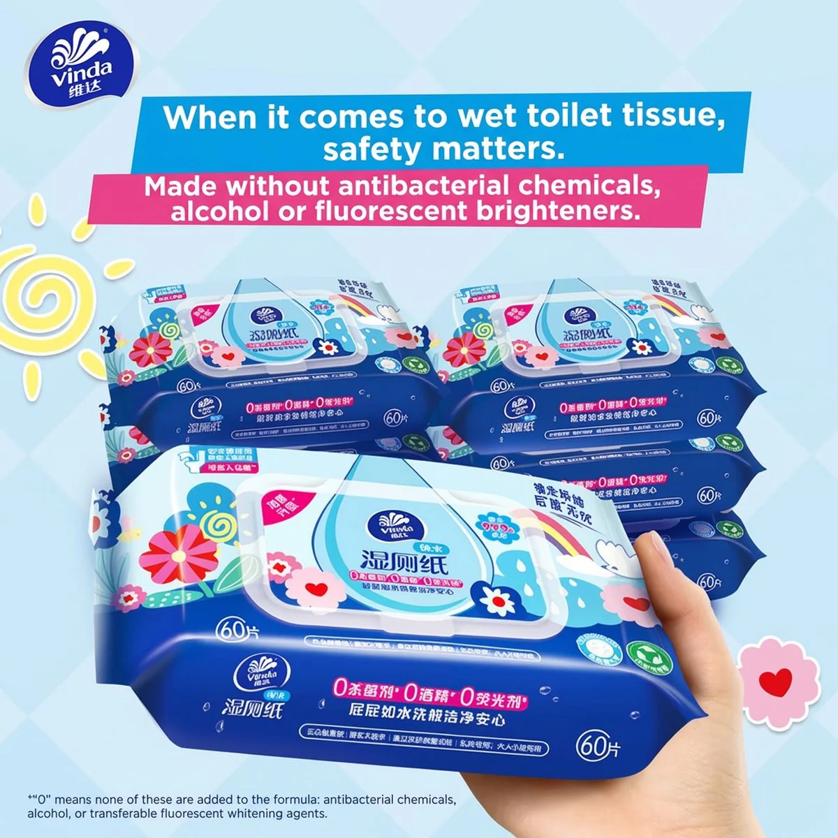 Vinda Wet Toilet Wipes – Alcohol‑Free & Fragrance‑Free, 60 Sheets x 3 - Image 4
