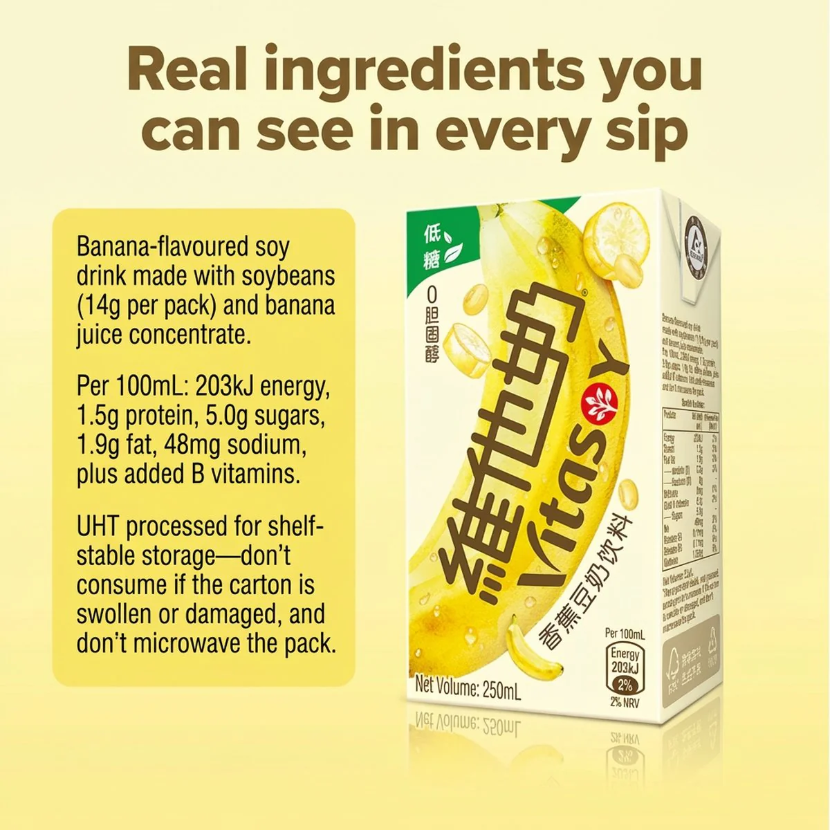 Vitasoy Banana Flavored Soy Drink 250ml - 6 Pack - Image 4