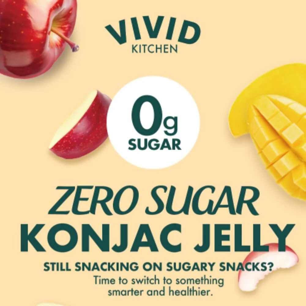 Vivid Kitchen Zero Sugar Konjac Jelly Mango Flavour 150g - Low Calorie Drinkable Konjac Jelly Pouch - Image 3