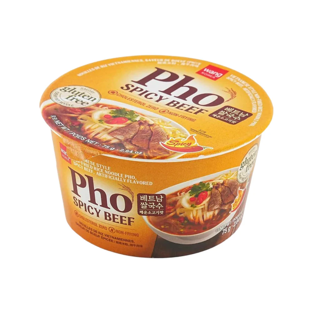 Wang Instant Pho Spicy Beef 75g (Gluten-Free) - Vietnamese-Style Rice Noodle Cup