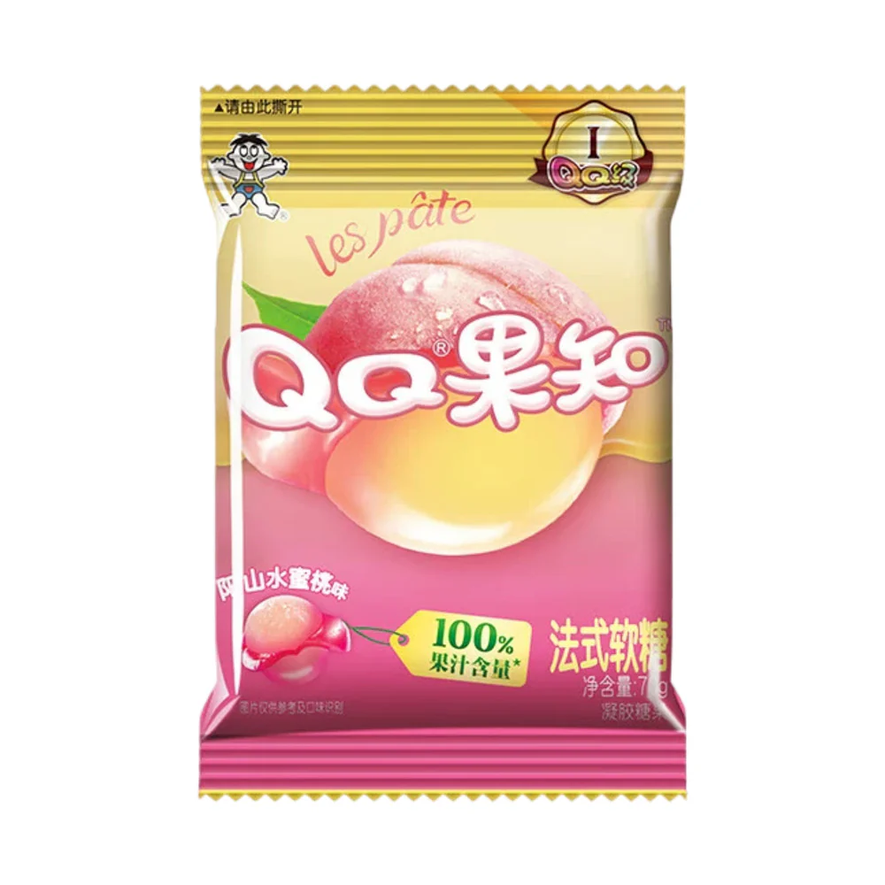 Want Want QQ Fruit French-Style Jellies – Yangshan Honey Peach 70g - Pâte de Fruit Gummy Candy