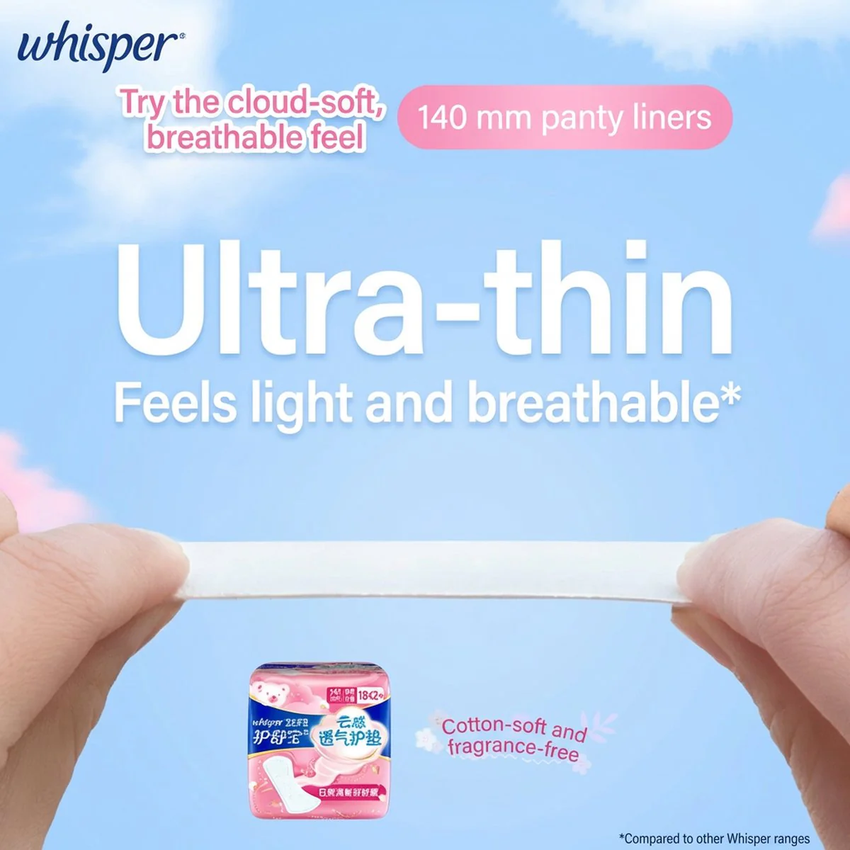 Whisper Breathable Pantyliners 140mm - 20 Pieces - Image 2