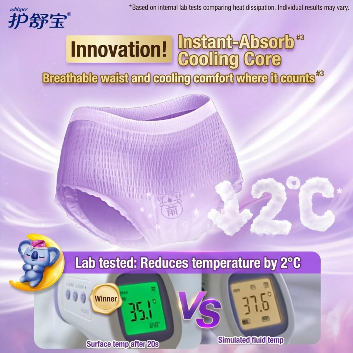 Whisper Koala Cooling Night Pants, Ultra‑Thin – L, 2 Pieces - Disposable Period Underwear - Image 3
