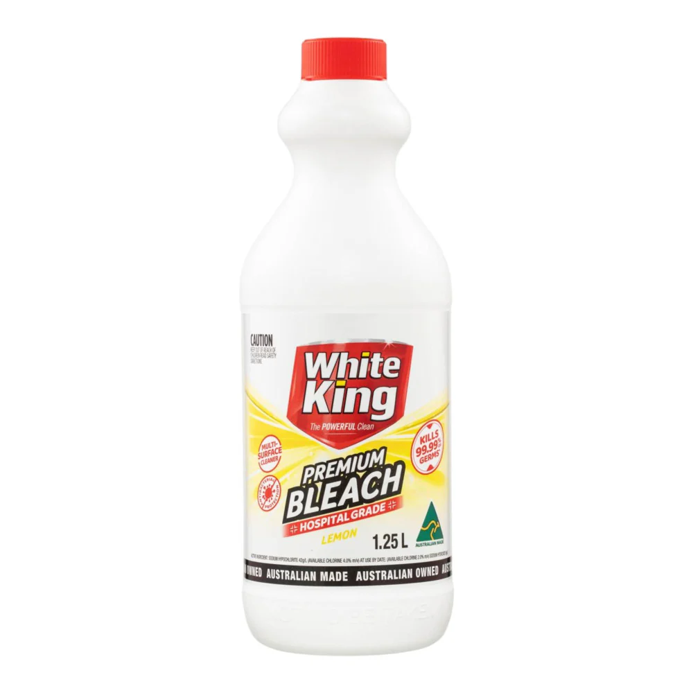 White King Lemon Premium Bleach 1.25L - Hospital Grade Disinfectant Cleaner