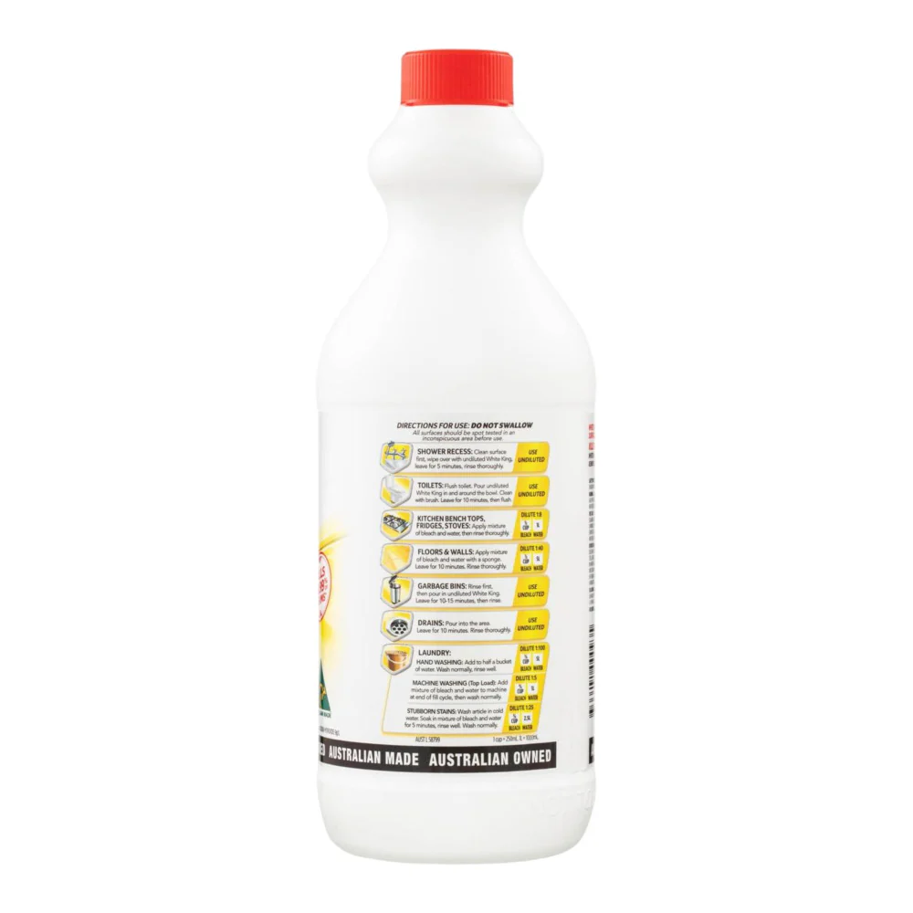White King Lemon Premium Bleach 1.25L - Hospital Grade Disinfectant Cleaner - Image 2