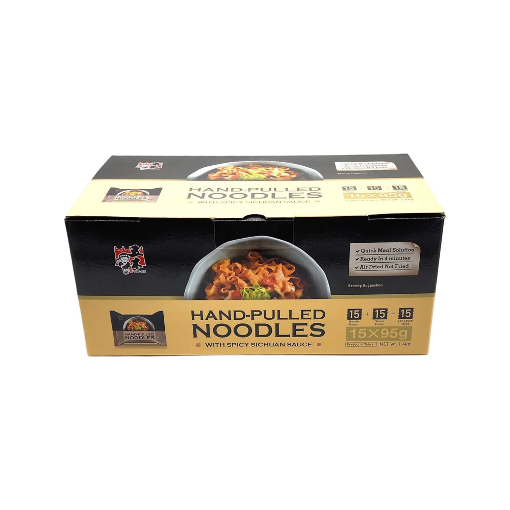 Wu-Mu Hand-Pulled Noodles with Spicy Sichuan Sauce – 15 × 95g - Air-Dried Ready in 4 Minutes