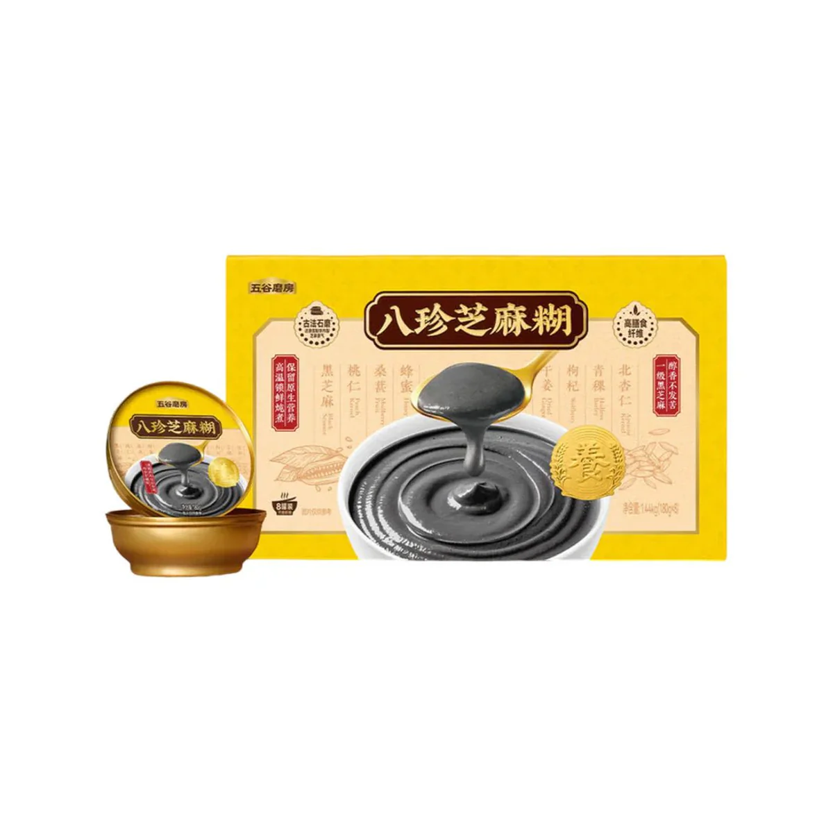Wugu Mofang Eight-Treasure Instant Black Sesame Paste 180g x 8 Bowls – 1.44kg - Chinese Eight Precious Cereal Dessert