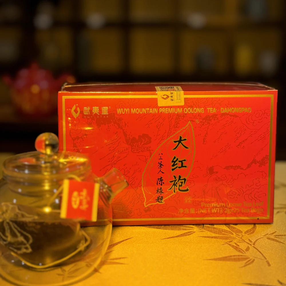 Wuyi Star Dahongpao Oolong Tea Bags – Whole Leaf Rock Tea, 25 Sachets (50g)