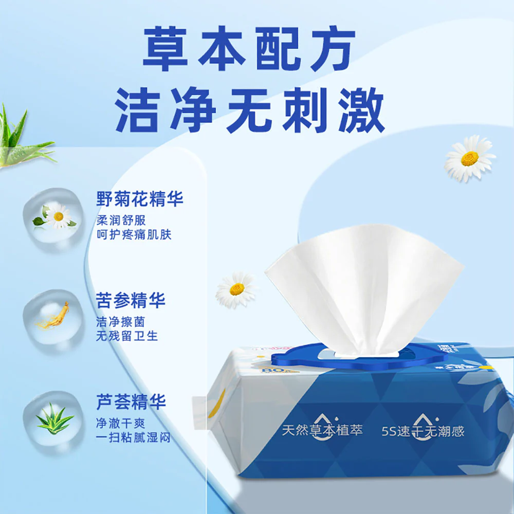 Xiaodingdong Herbal Flushable Moist Toilet Wipes – 80 Wipes × 3 Packs - Image 2
