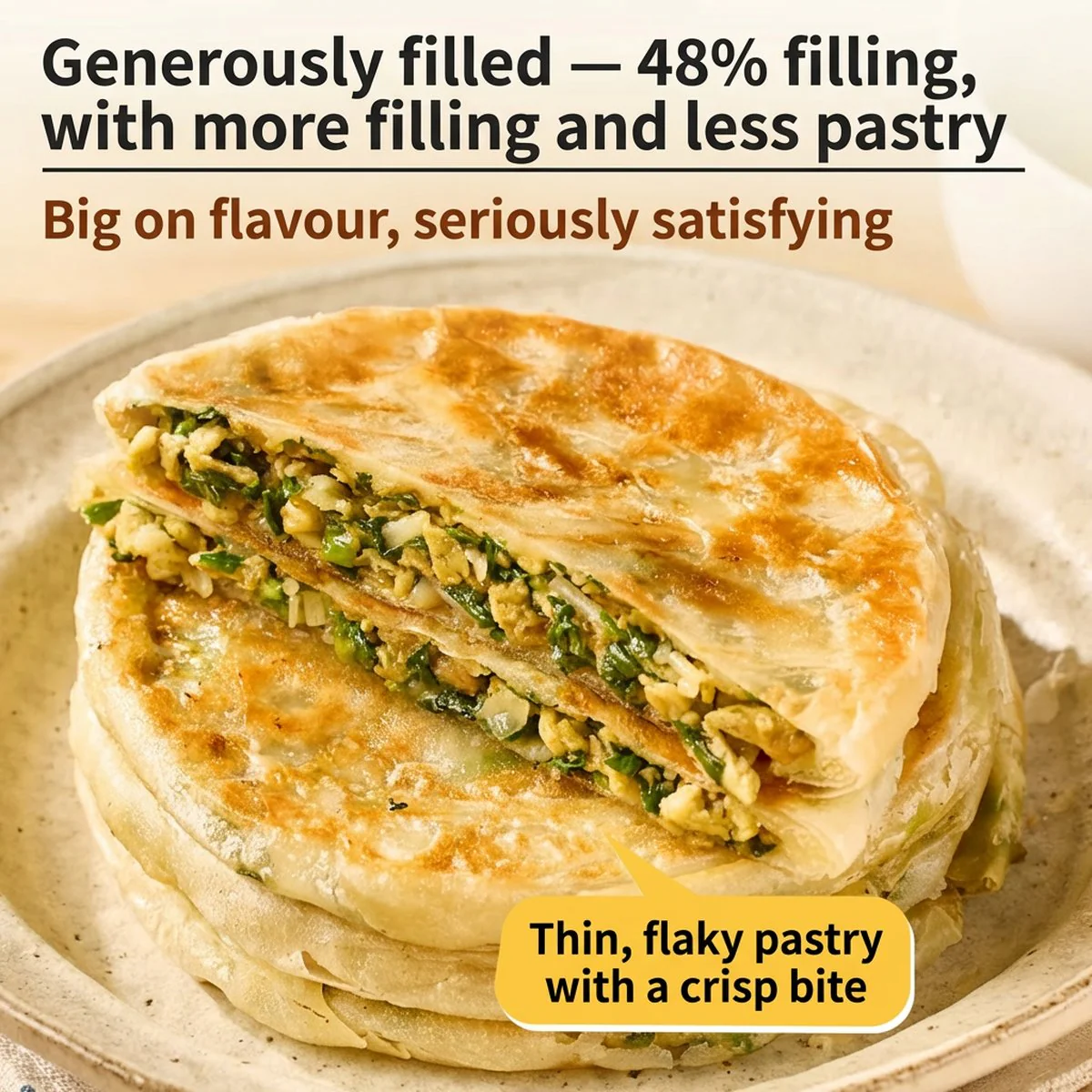 Xibei Kungfu Dishes Flaky Chinese Chive & Egg Stuffed Pancake 200g - Chinese Stuffed Flatbread - Image 2