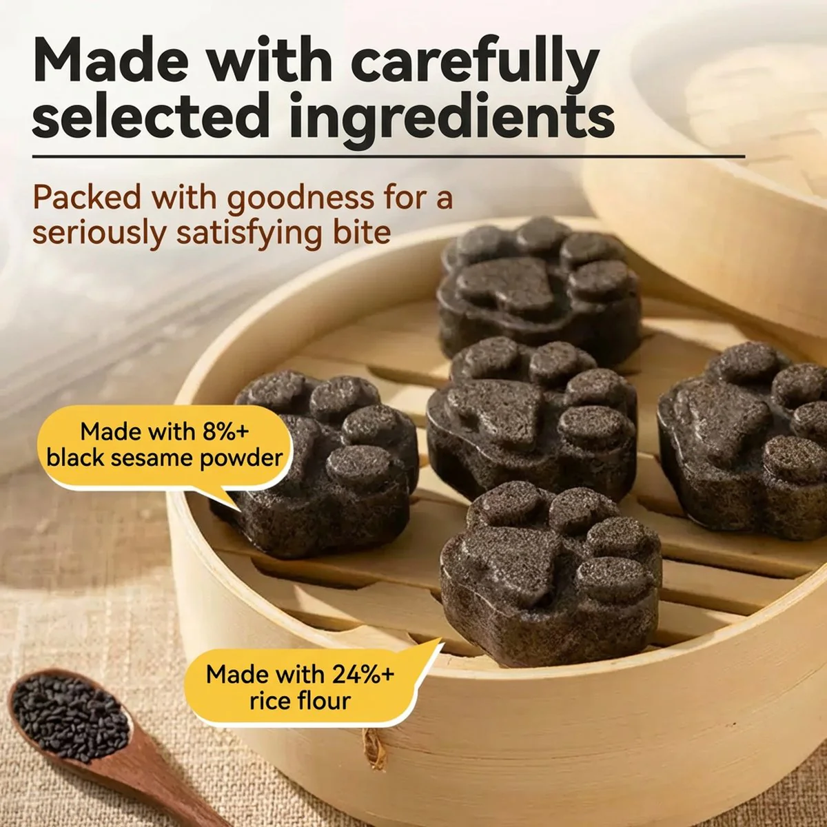 Xibei Kungfu Frozen Black Sesame Rice Cakes – 200g - Paw-Shaped Glutinous Rice Treat - Image 3