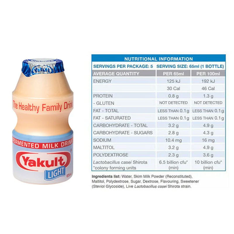 Yakult Light Low Sugar Probiotic Drink - 65ml x 5 Bottles - Image 2