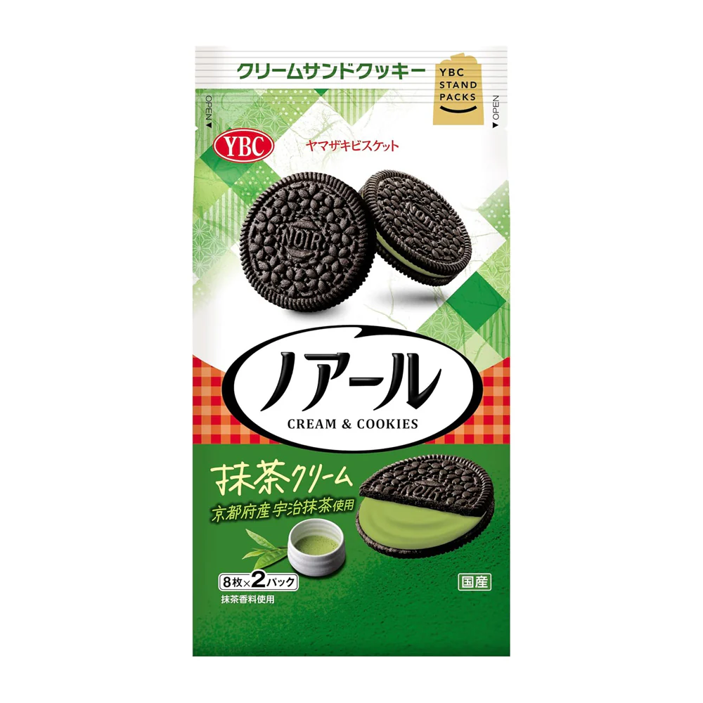YBC Noir Matcha Cream Sandwich Cookies – 16 Pieces (Uji Matcha Filling)