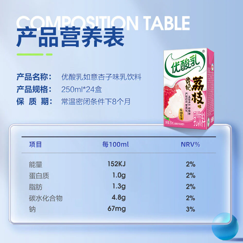 Yili Probiotic Drink Lychee Flavor - 250ml x 24 - Image 3