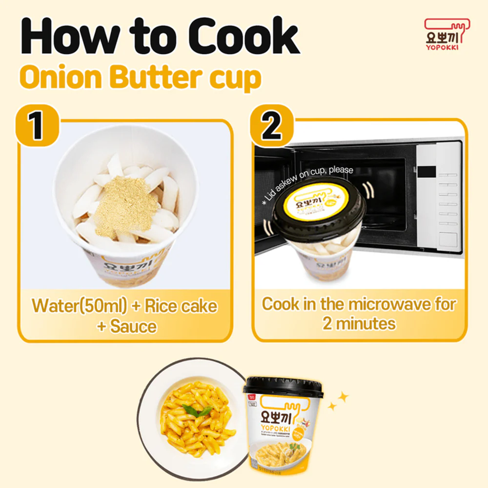 Yopokki Golden Onion Butter Tteokbokki Cup 120g - Instant Korean Rice Cake - Image 3