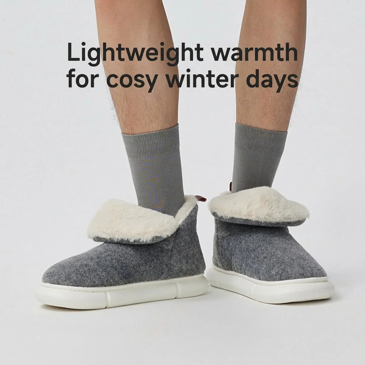 Youdiao Full-Felt Wool Cotton Slippers - Meteorite Gray (Size 42-43) - Image 4