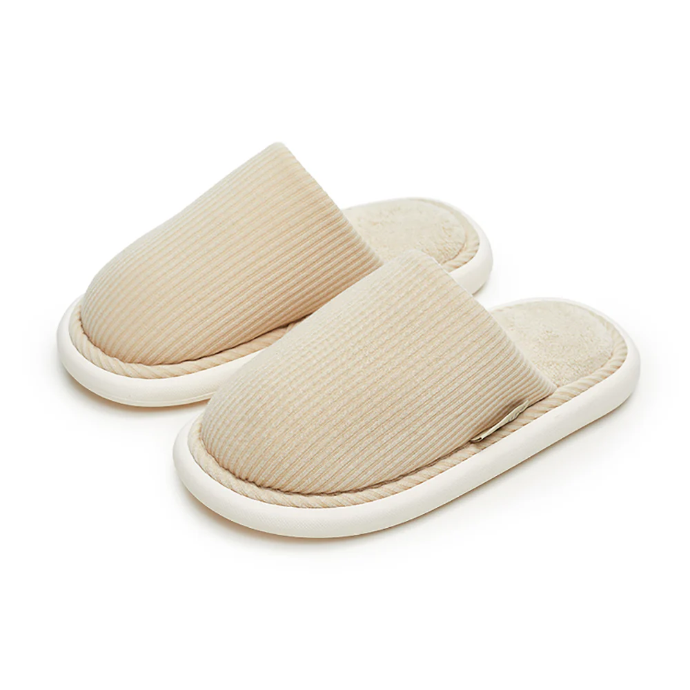 YouDiao Waffle Knit Cotton Slippers - Almond Beige, Size 44-45 - Image 5