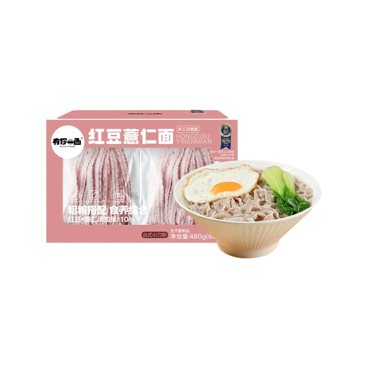 Youni Yimian Handmade Sun‑Dried Noodles – Adzuki Bean & Job’s Tears, Knife‑Cut Ribbons 480g