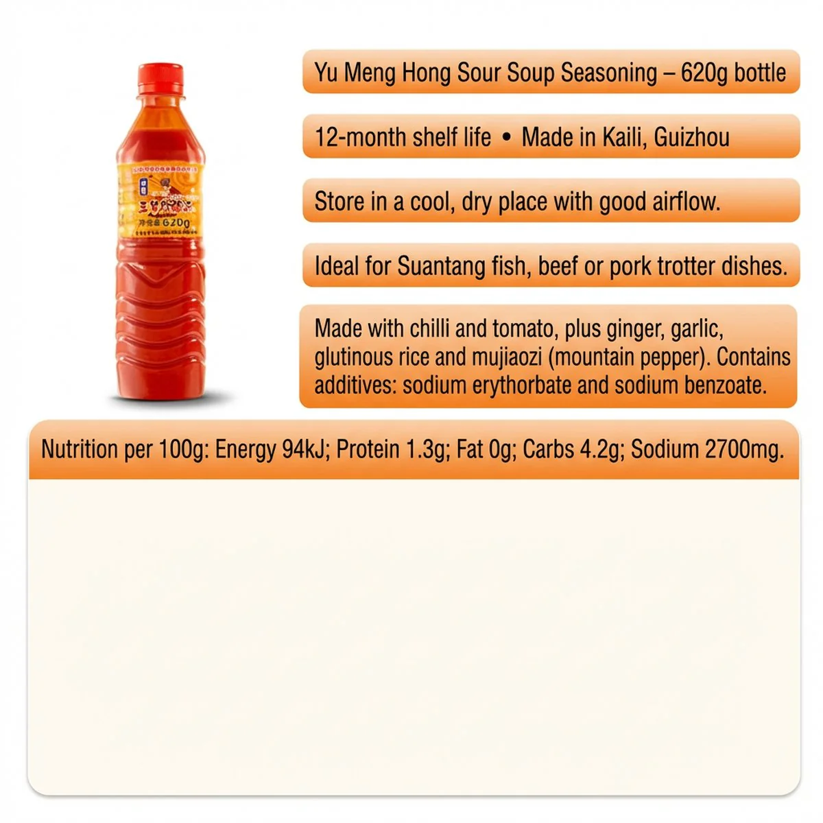 Yumeng Red Sour Soup Seasoning 620g – Guizhou-Style Hot Pot & Fish Soup Base - Image 5